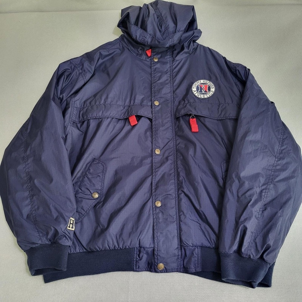 VTG Tommy Hilfiger Embroidered Spellout Windbreaker Jacket Size XL Fleece Lined
